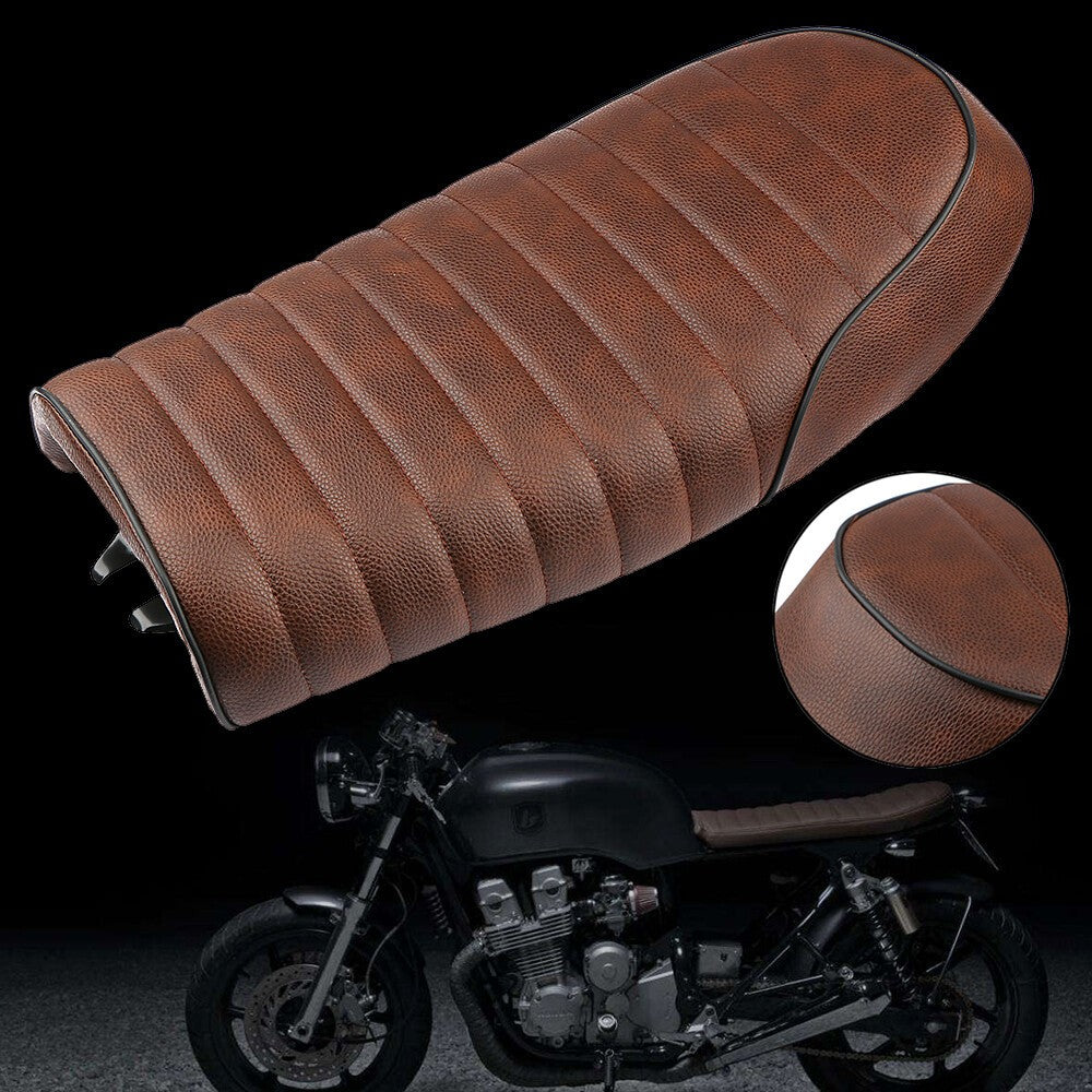 Brown Motorcycle Seat Flat Brat Saddle For Yamaha Honda GB Suzuki Cafe Racer