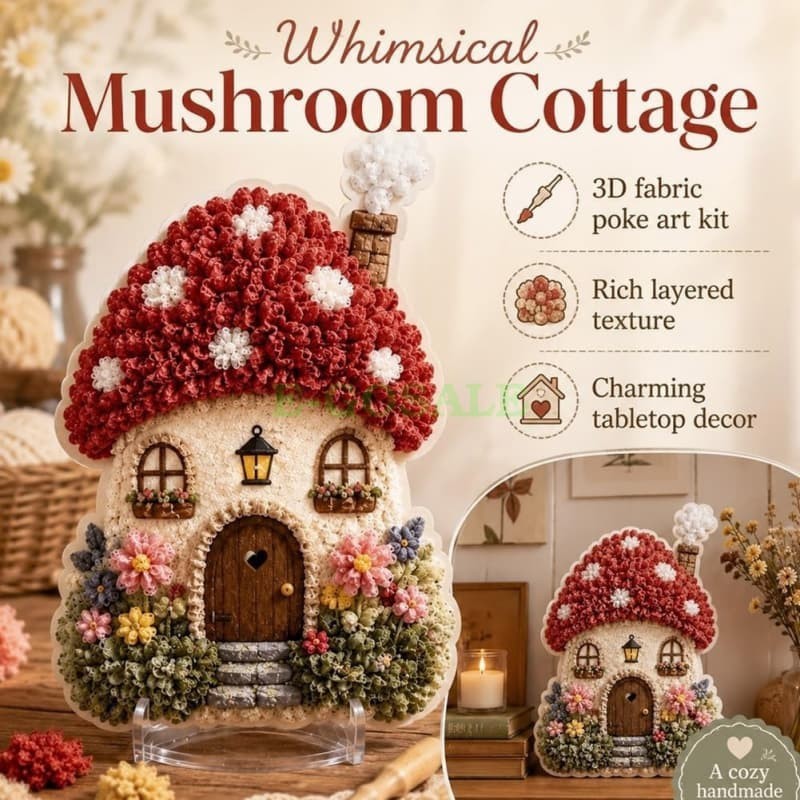 NEW HOT 3D DIY Craft Set Fabric Poke Art Kit Fairy Tale Village Cottage Handmade
