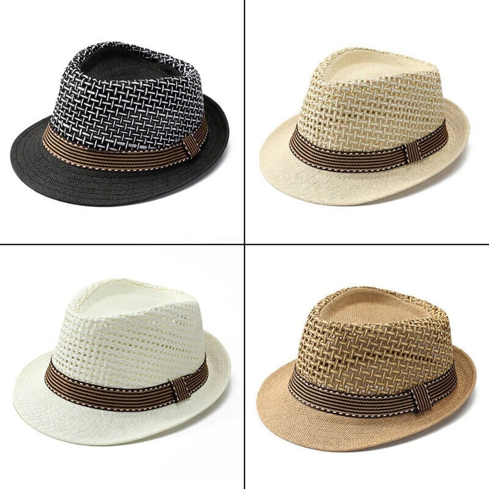 Summer Straw Fedora Hat Trilby Cuban Sun Cap Panama Short Brim Floral Hat New