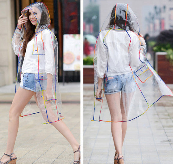 Womens Clear Raincoat Ladies Festival Shower Kagoul Parka Hooded Jacket Coat