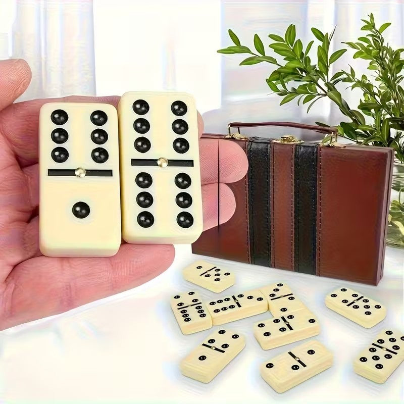 28pcs Creative Multiplayer Large Domino Game High-Quality In Faux Leather Case