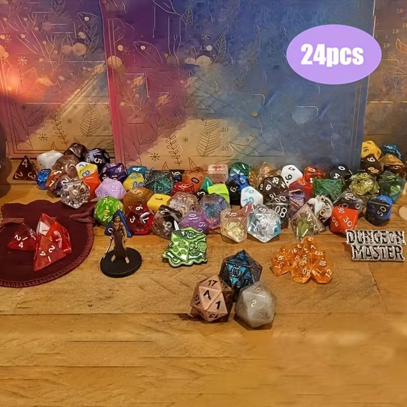 24 Day Christmas Dice Countdown Calendar, Multi Sided Dice Set Tabletop Games