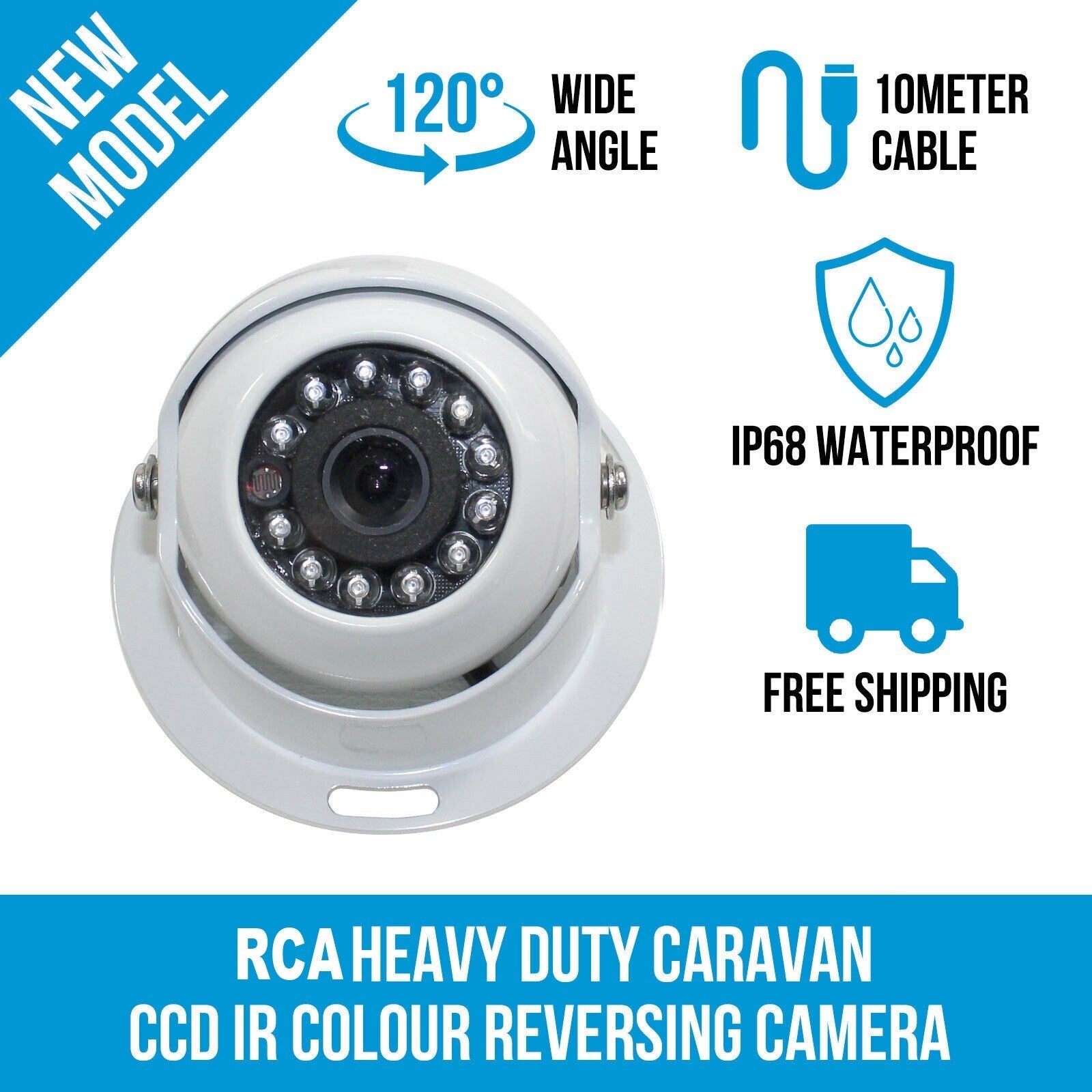 White 4 PIN Heavy Duty Caravan CCD IR Colour Reverse Rear view Camera 12v/24v Rv