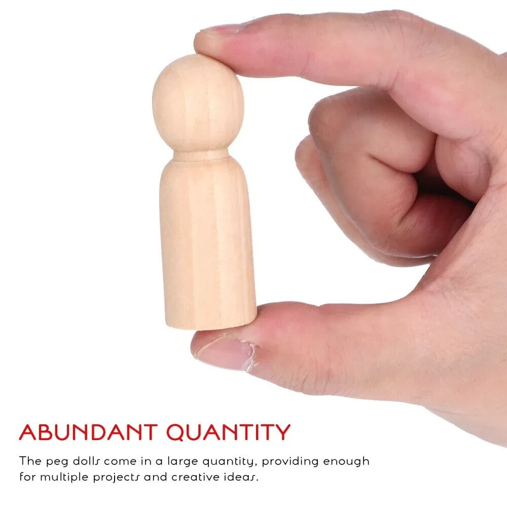 Wooden Peg Dolls Unfinished People, 50 Pcs Natural Wooden Pegs People Shape Doll