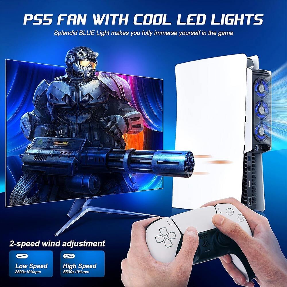LED Turbo Cooling Fan for PS5 PlayStation 5 Console, 2 speed, USB 3.0 UK Seller