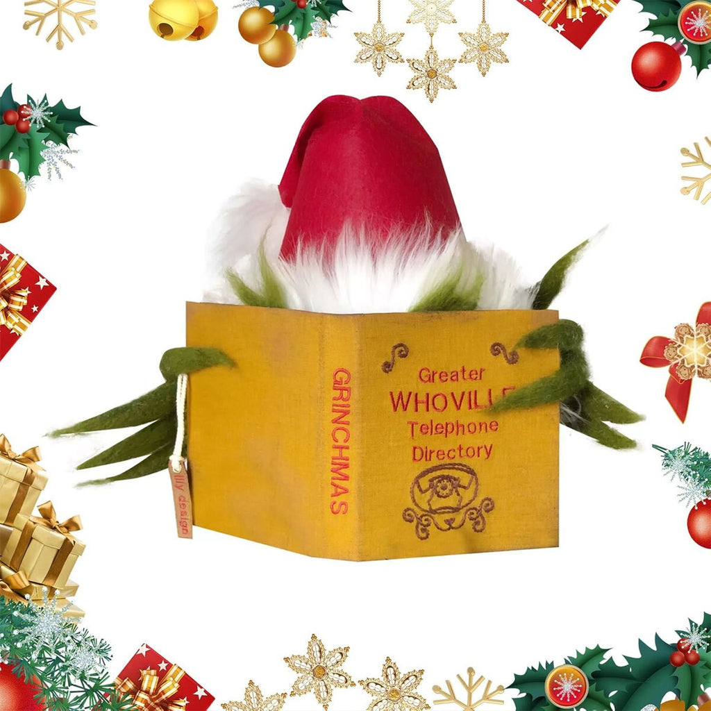Topper Funny Grinch Hiding Behind Book Treetop Christmas Decor Christmas Tree