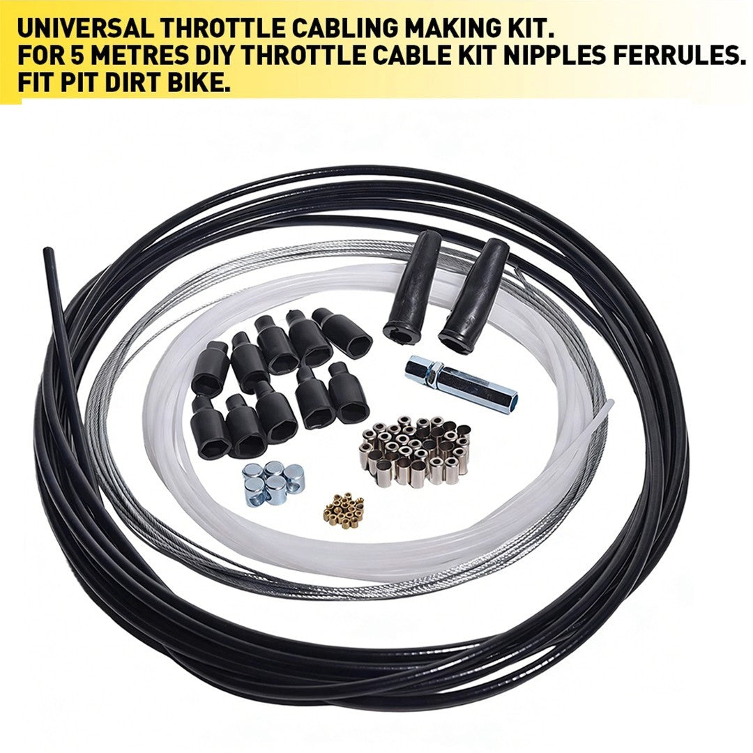 Universal 5 Metres DIY Throttle Cable Kit Nipples Ferrules Motorbike Replacement