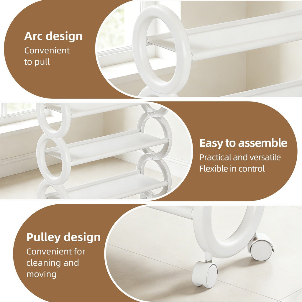 3-Tier Rolling Shoe Rack with Wheels,Circular Design Metal Storage Shelf