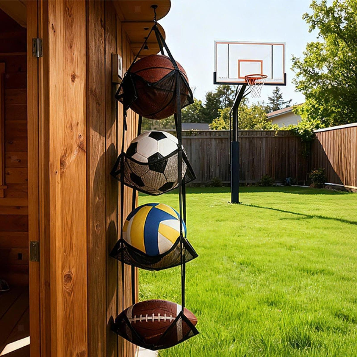 Sports Ball Storage Net for Garage Vertical Sports Equipment Organizer Mesh Bag