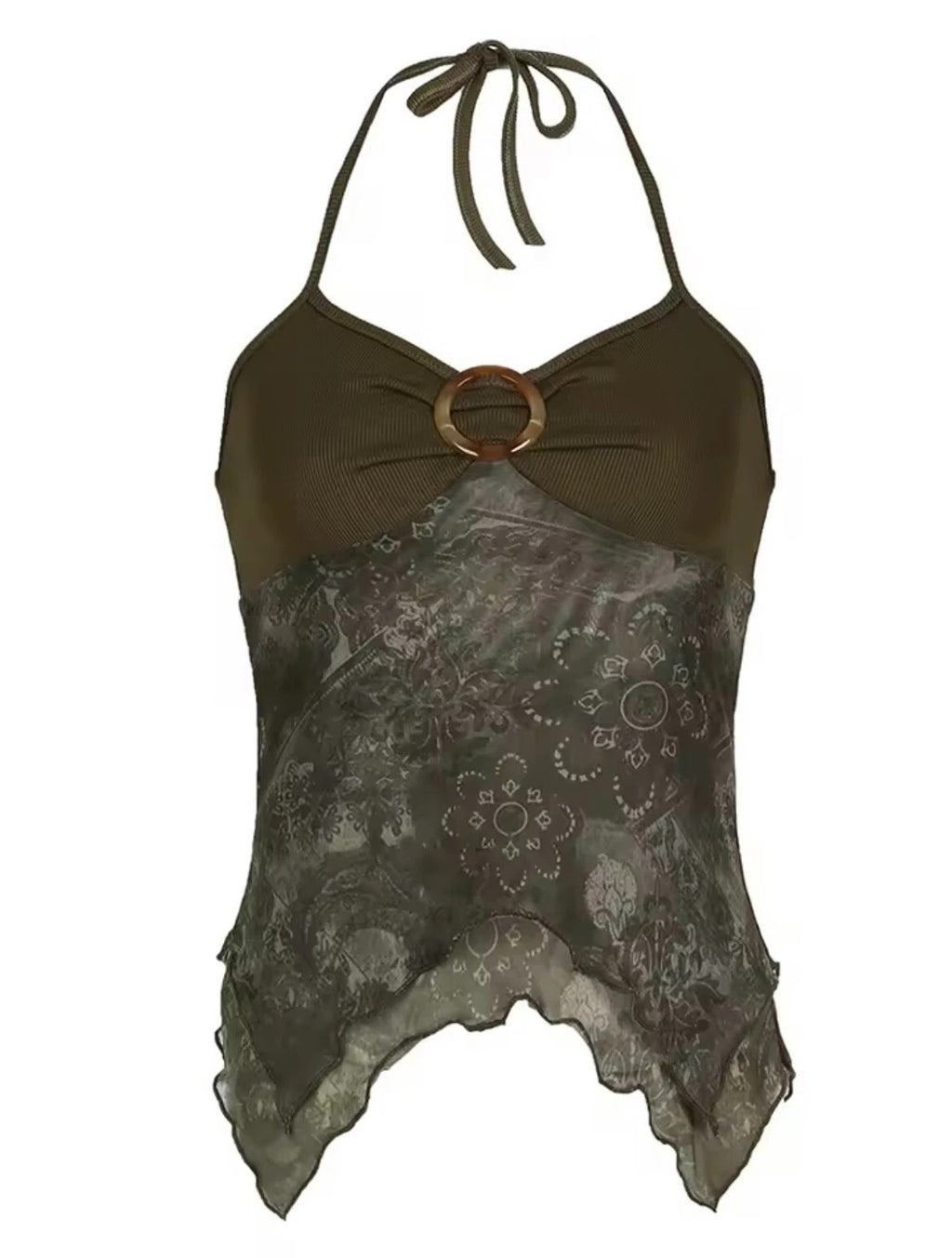 Khaki Lace Halter Top Y2K Cami Vest Vintage