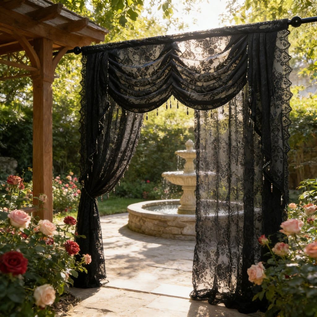 Swag for Windows Waterfall Valance Curtains Beaded Sheer Voile Drapes for Home