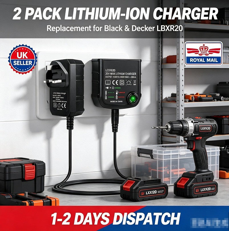 2Pack Charger Lithium-Ion Replacement for Black & Decker LBXR20 14.4V 18V 20V
