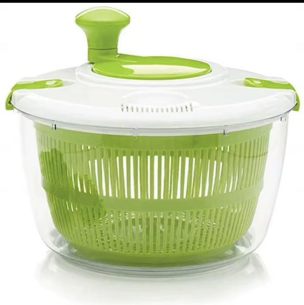 Manual Salad Spinner 5L Large Anti-Slip with Lid Bowl Basket Green/White/Clear