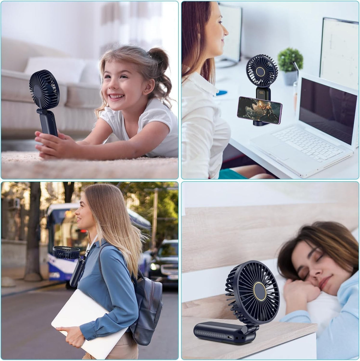 Foldable Hand Fan Usb Rechargeable Quiet Personal Cooler Portable Desk &Handheld