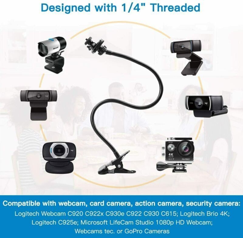 Webcam Stand Flexible Desk Table Sideboard Mount Clamp Gooseneck 25Inch Black UK