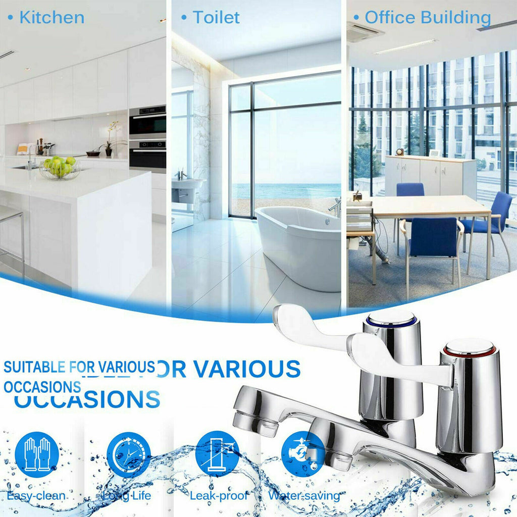1x Pair Basin Sink Pillar Taps Disabled Lever 1/4 Turn Chrome 1/2" Hot Cold Set