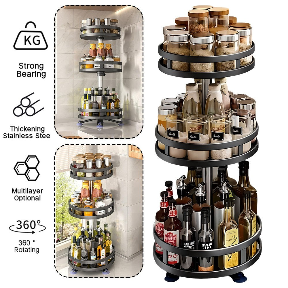 3 Tier 360° Rotating Spice Rack Rotatable Steel Kitchen Seasoning Organizer UK