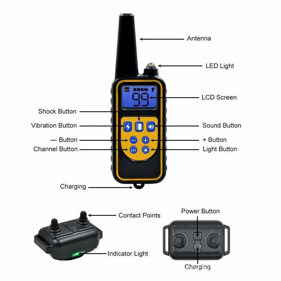 800M Electric Pet Dog Training Collar Anti Bark Obedience Remote Control LCD UK