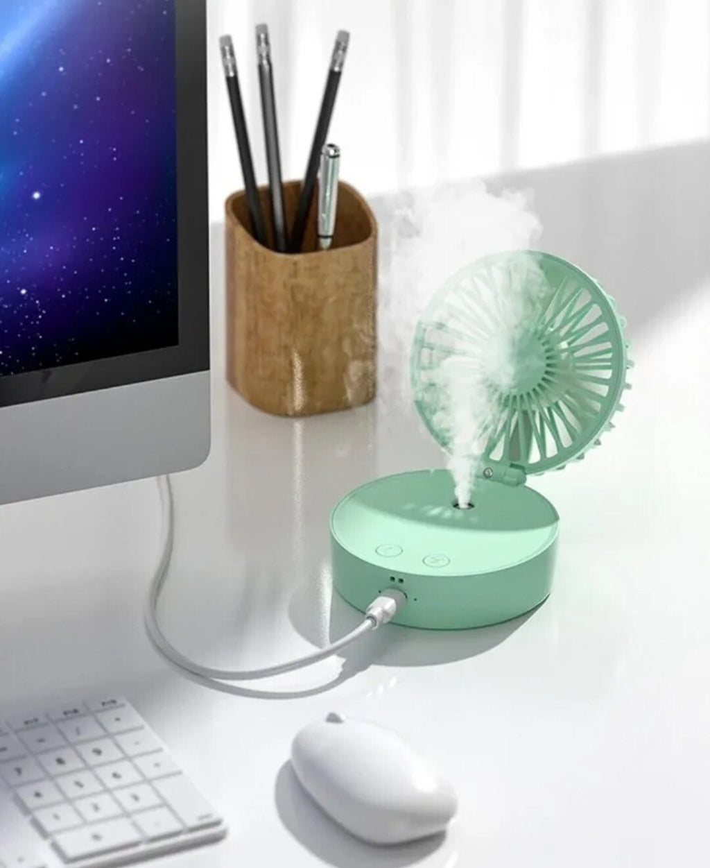Portable Handheld Fan with Mist Spray Rechargeable Mini Cooling USB Fan