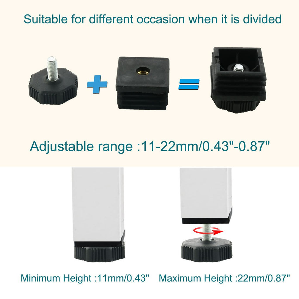 Leveling Feet 40 x 40mm Square Inserts Sofa Leg Adjustable Leveler 8 Sets