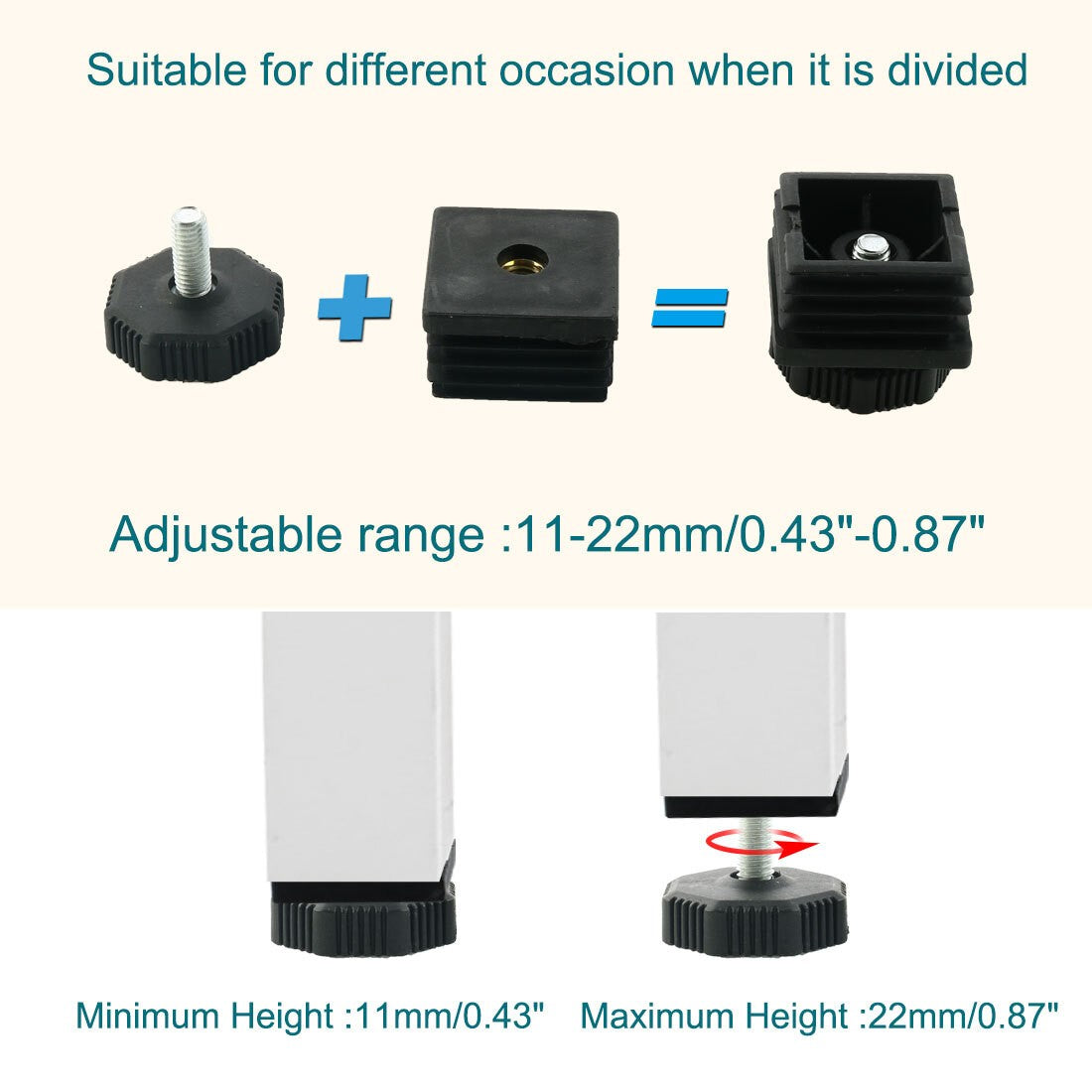 Leveling Feet 40 x 40mm Square Inserts Sofa Leg Adjustable Leveler 8 Sets
