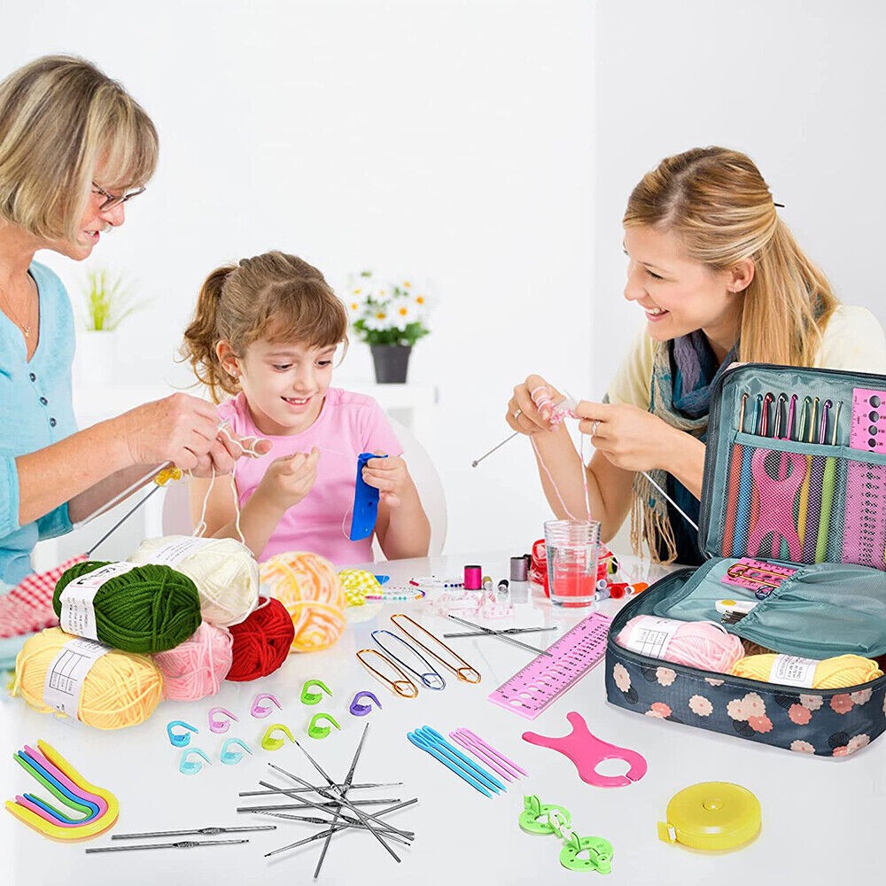 109PCS Crochet Hook Set 5 Rolls Yarn Knitting Needles Kit for Starters beginners