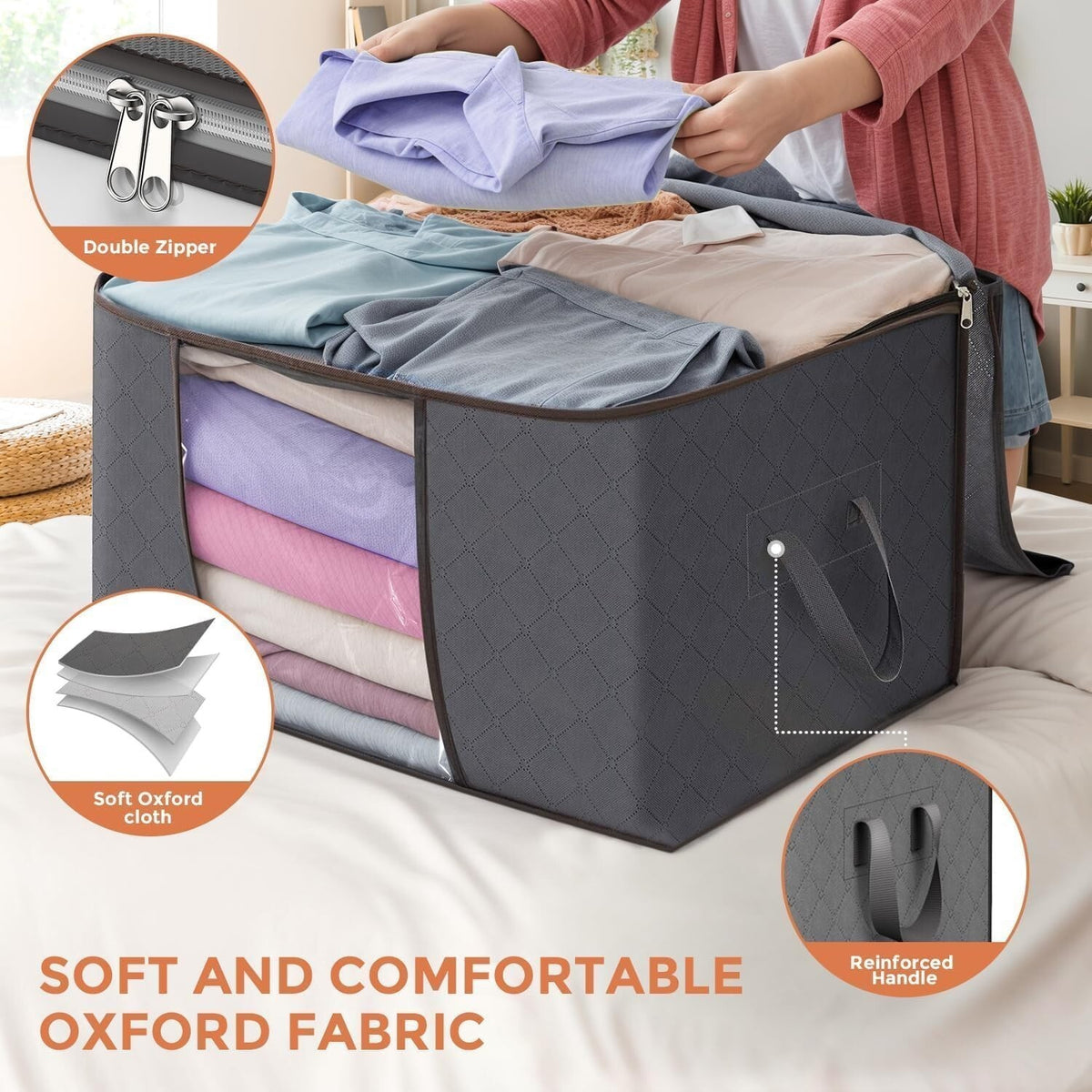 6 Pack 90L Storage Bags Zipped for Clothes, Bedding, Toys ++ Packing Moving Box