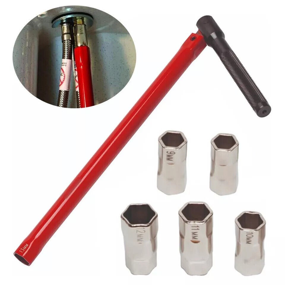 8-13mm Tubular Hex Socket Spanner Plumber Tap Sink Water Pipe Wrench Tool Kit