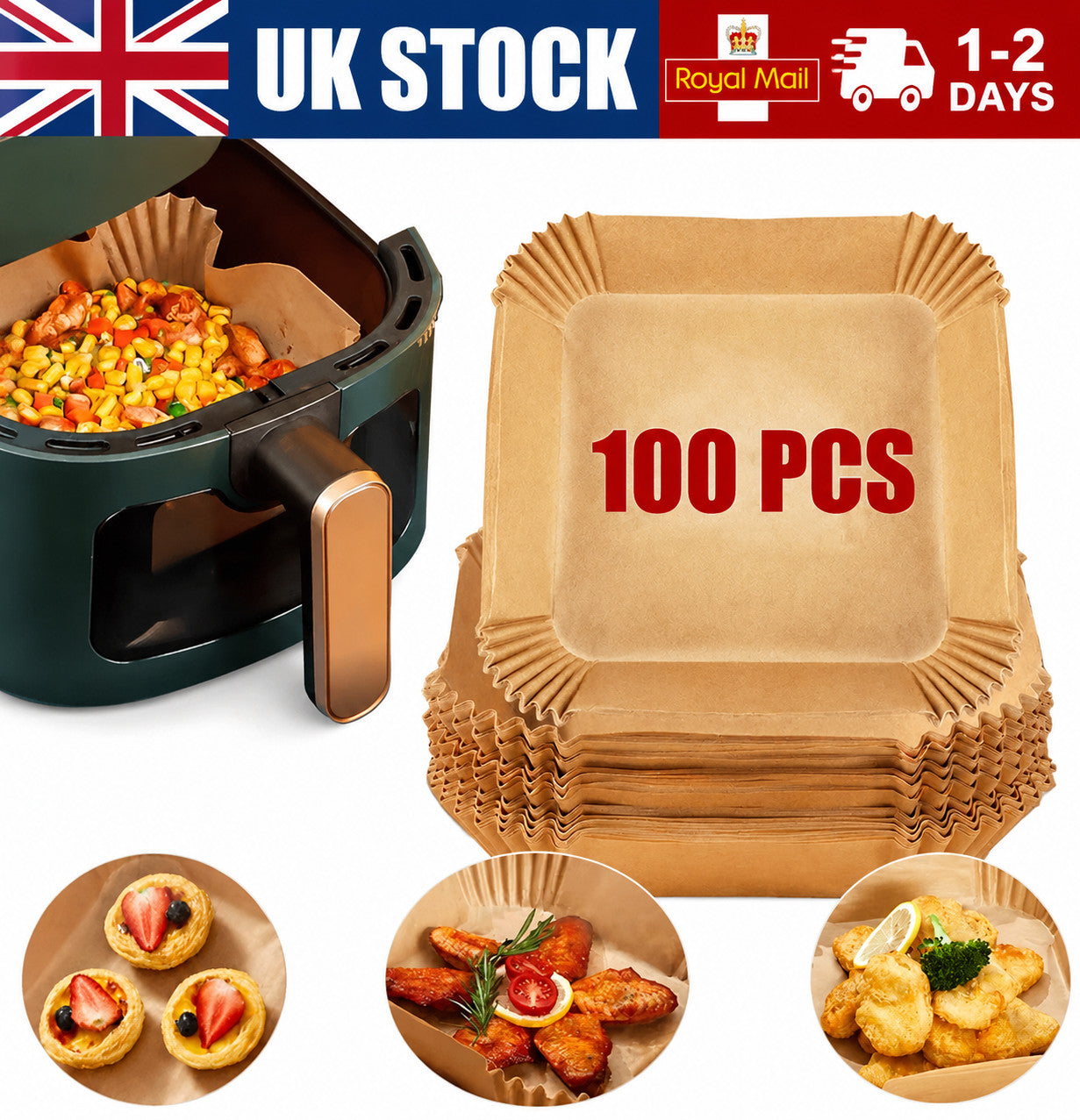 100x Air Fryer Paper Liners Disposable Non Stick Baking Parchment UK Seller
