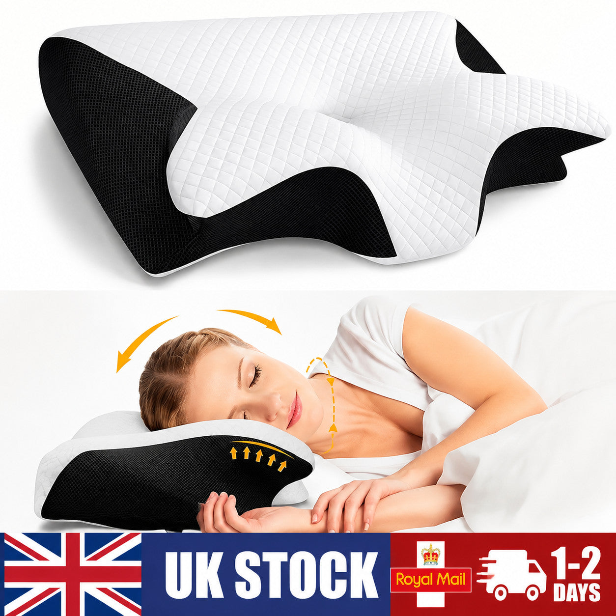 Orthopedic Memory Foam Pillow Ergonomic Shape for Cervical Neck & Shoulder Pain