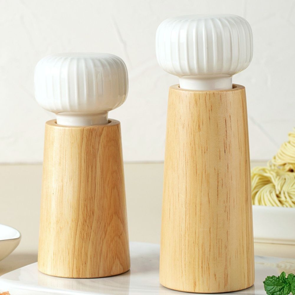 Nordic Style Manual Pepper Salt Grinder Oak Refillable Pepper Mill Adjustable