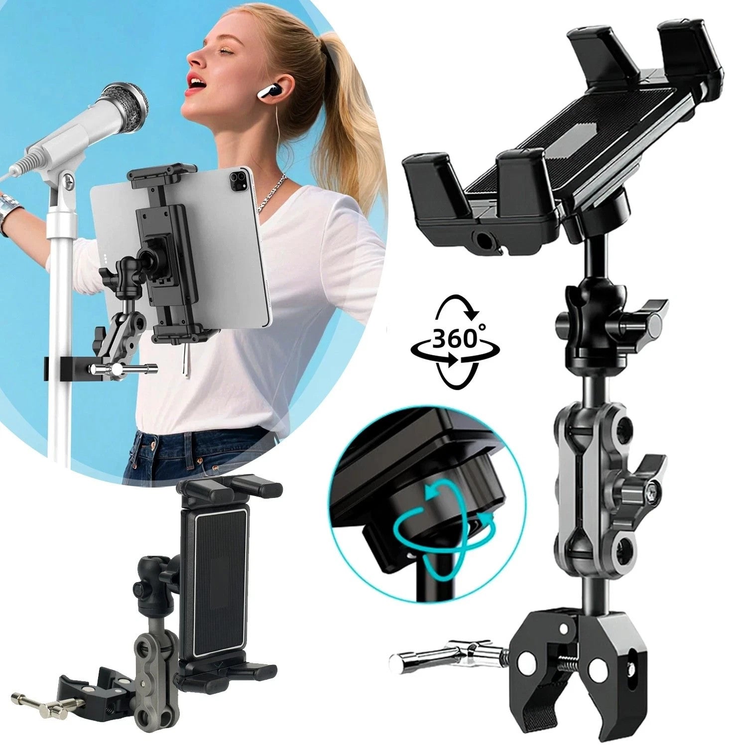 Tablet Stand iPad Holder 360° Adjustable Tablet Clamp Mount for Exercise Bike