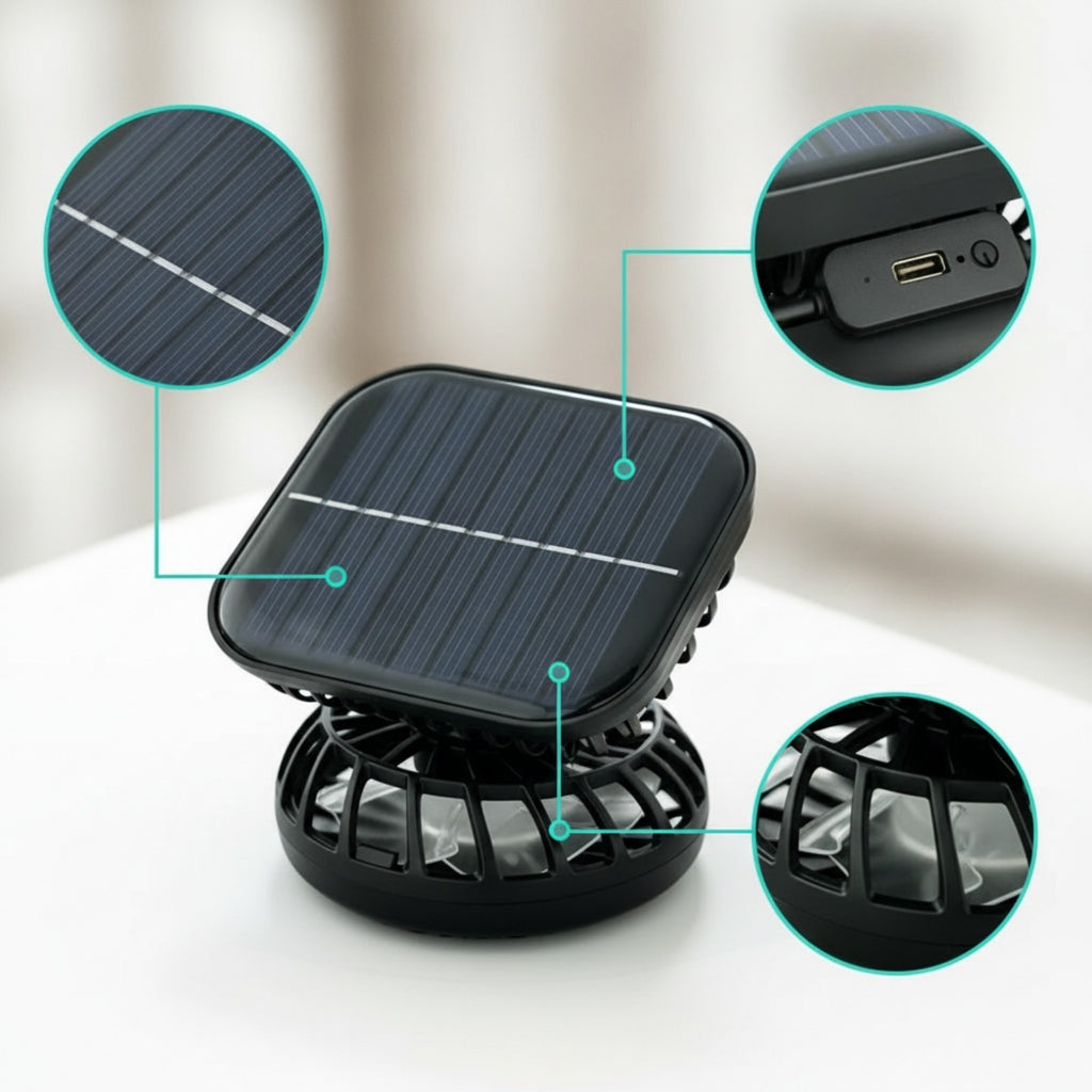 Portable Fan with Solar Panel Outdoor Solar Powered Fan Cordless for Camping