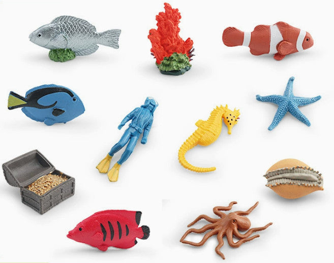 11x Underwater Life Figure Sea Animal Figures Parrot Fish Octopus Educational