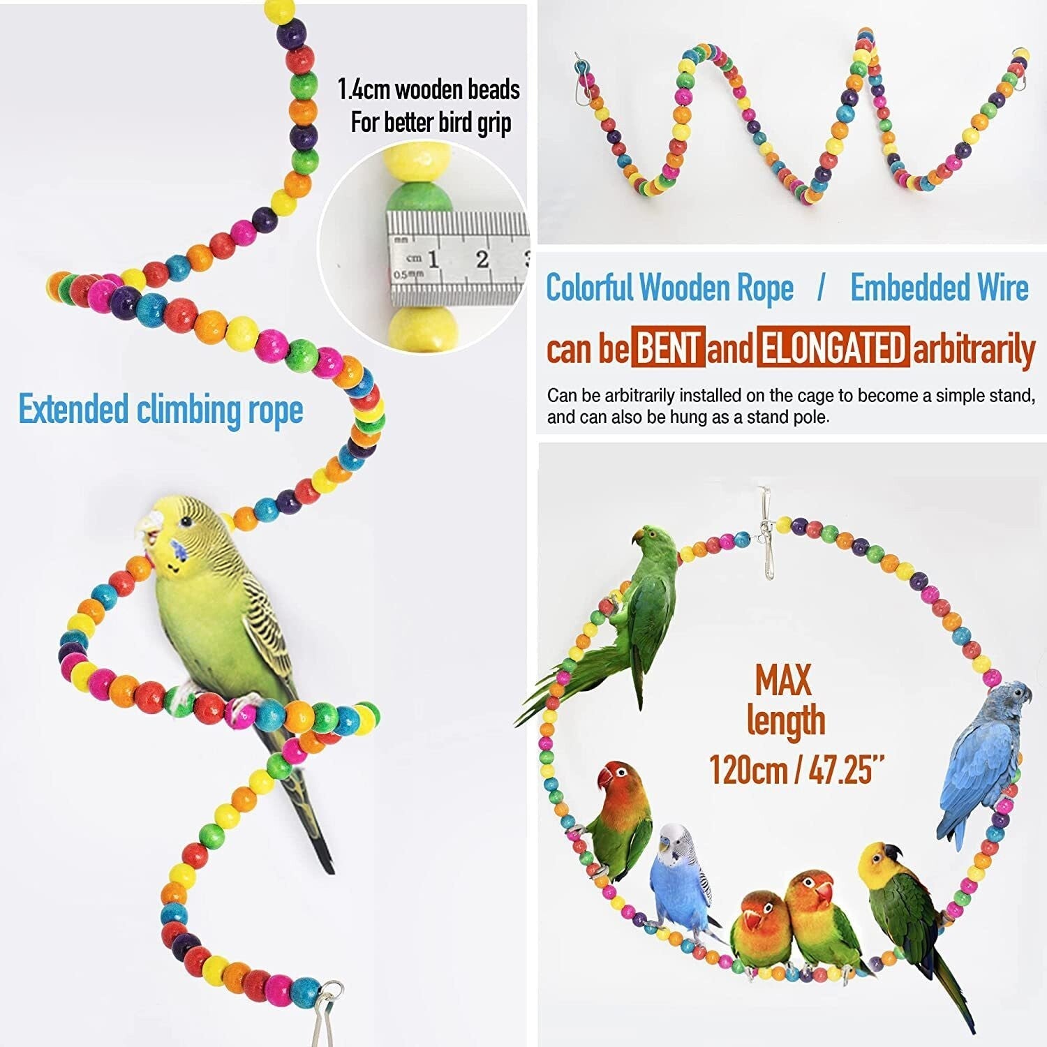 15 Pcs Parrot Toys Metal Rope Small Ladder Stand Budgie Cockatiel Cage Bird Set