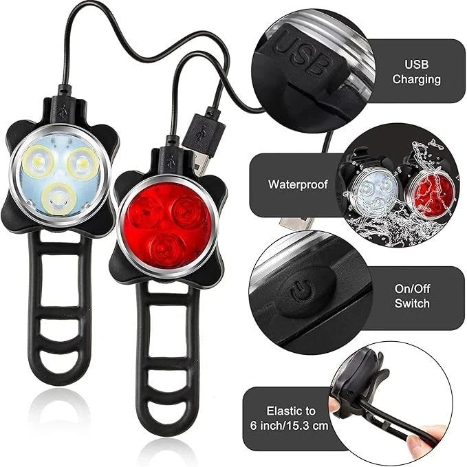 LED USB Rechargeable Mountain Bike Lights Bicycle Torch Front & Rear Lamp