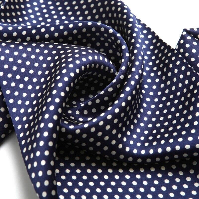 Mens 100 Silk Scarf Vintage Polka Dot Double Layer Long Neckerchief Black & Blue
