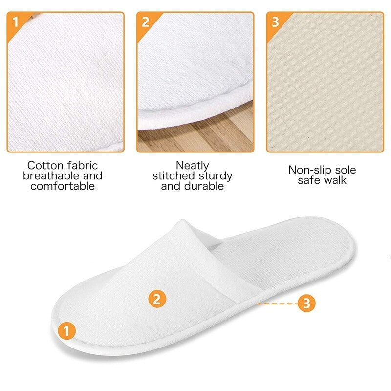 100 Pairs Spa Hotel Guest Slippers Close Toe Towelling Disposable Terry