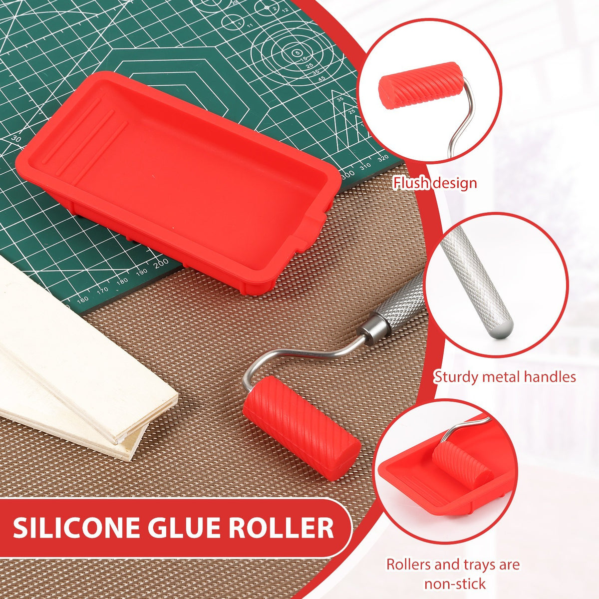 Nonstick Glue Roller with Tray Flexible Wood Glue Roller and Tray
