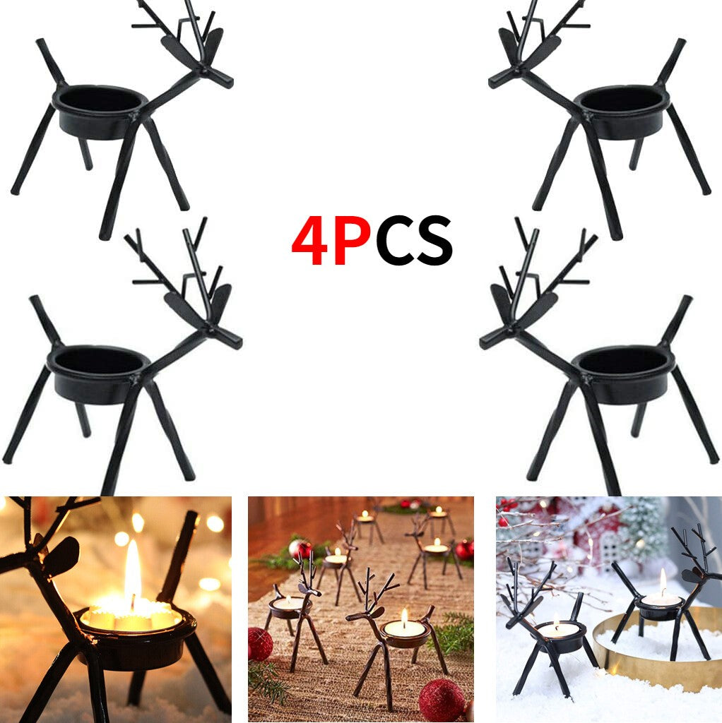 4 Metal Reindeer Tea Light Candle Holders Iron Decoration for Party Dining Table