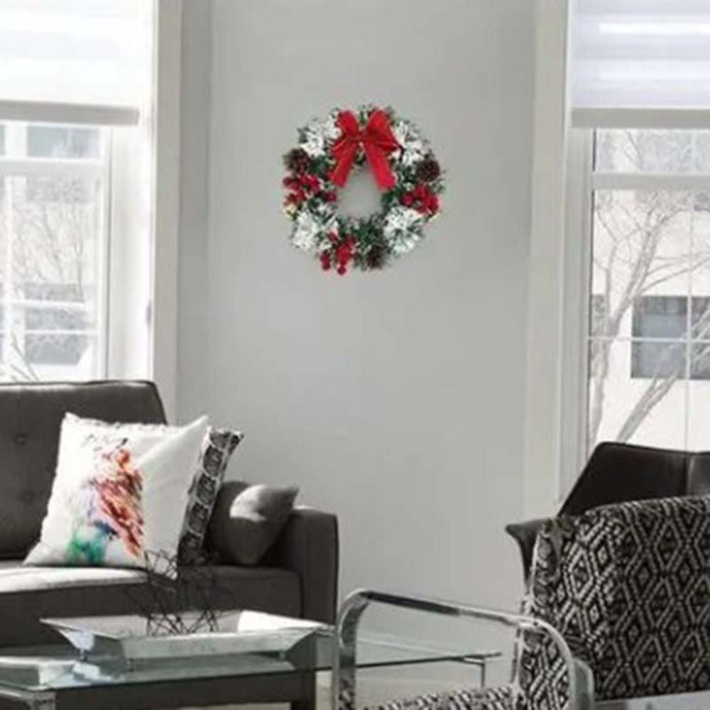 20/30/40cm Christmas Wreath W/ Bow Front Door Wreath Garland Xmas Hanging Decor