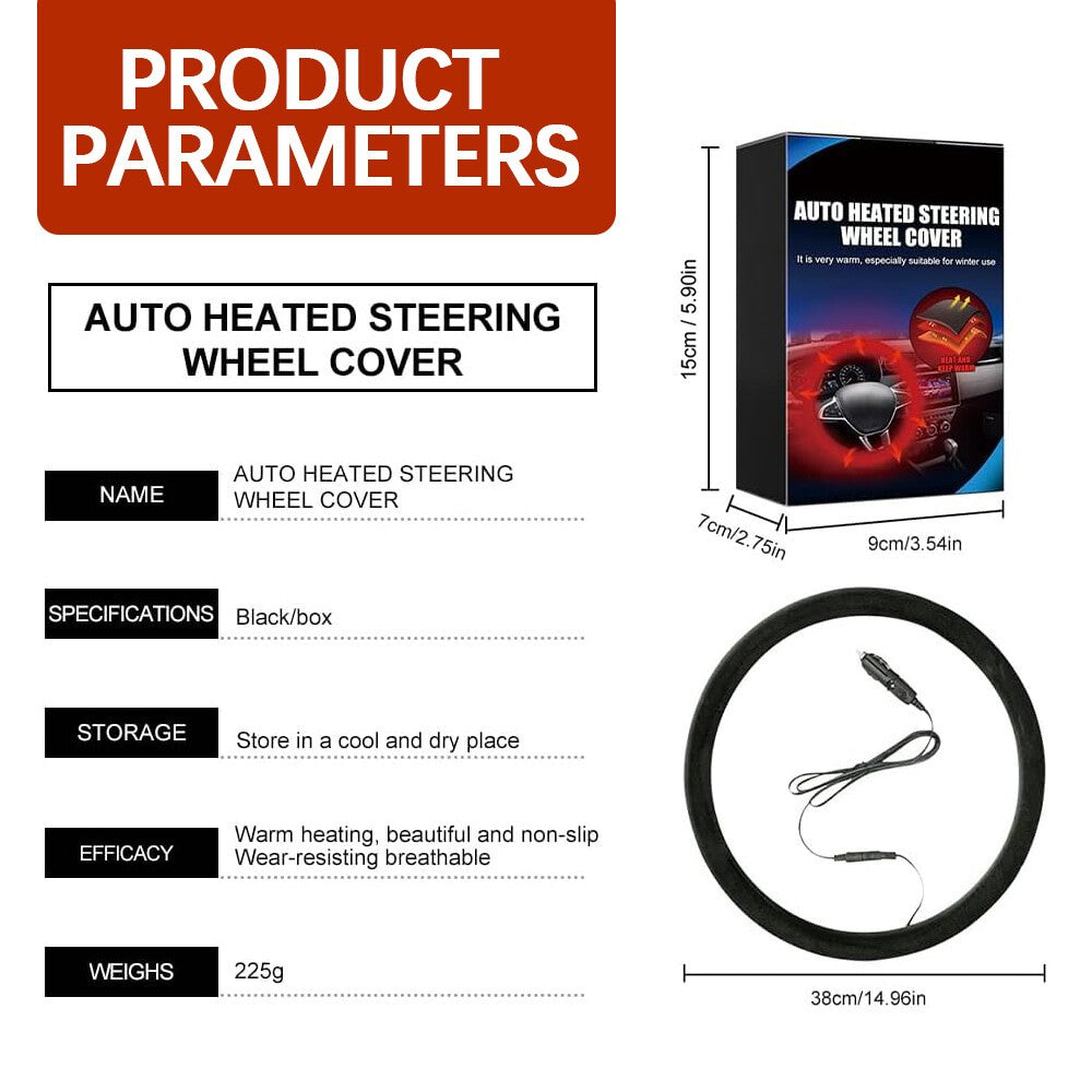 12V Universal Heated Car Steering Wheel Cover Protector Winter Hand Warmer 38 CM
