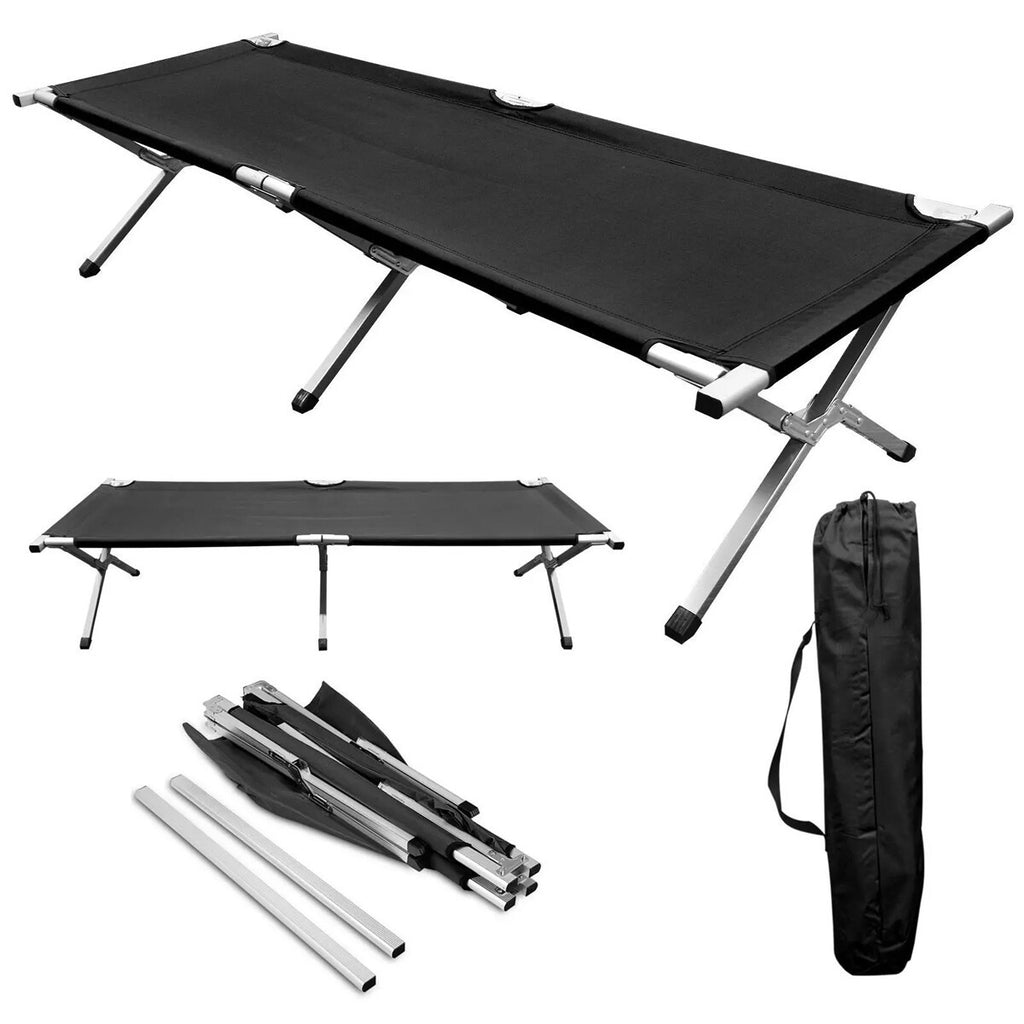 Heavy Duty Folding Camping Camp Bed Light Aluminium Steel Legs FREE CARRY BAG