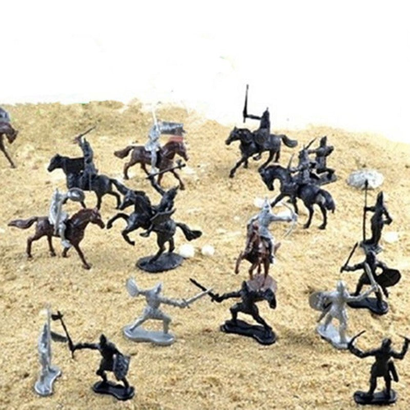 28PCS Medieval Knights Warriors Horses Soldiers Figures Model Playset Kids Toy