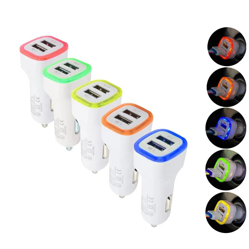 Fast Car Charger USB Cigarette Lighter Socket 2-Port Adapter 5V 2.1A/5V 1.0A