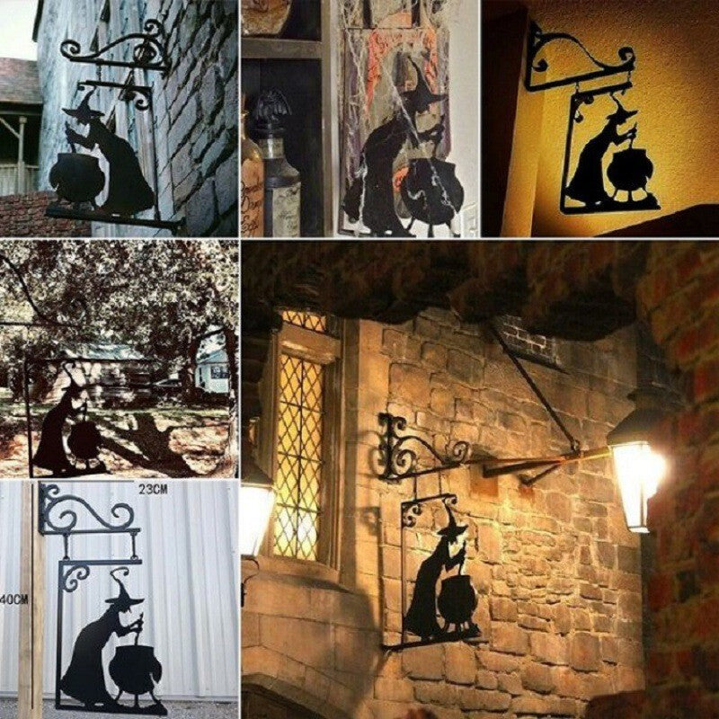 Halloween Witch Cauldron Silhouette Wall Decor Outdoor Metal Hanging Ornament