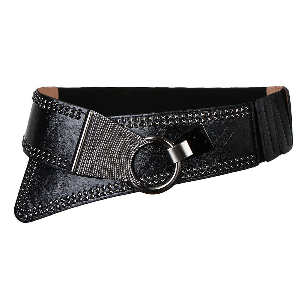 Leather Wide Waist Belt Buckle Ladies Dress Belt Hip Belt Wide Belt Hook Closure