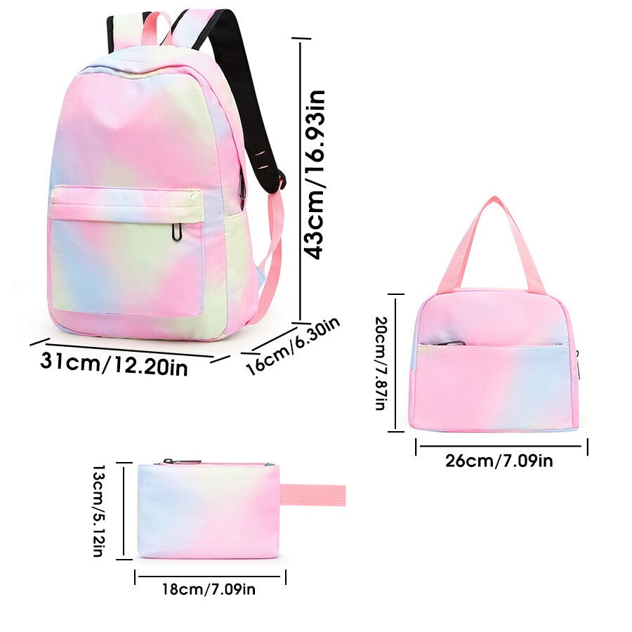 3PCS/Set Boys Girls Kids Rainbow Backpack Rucksack School Lunch Bag Pencil Bag
