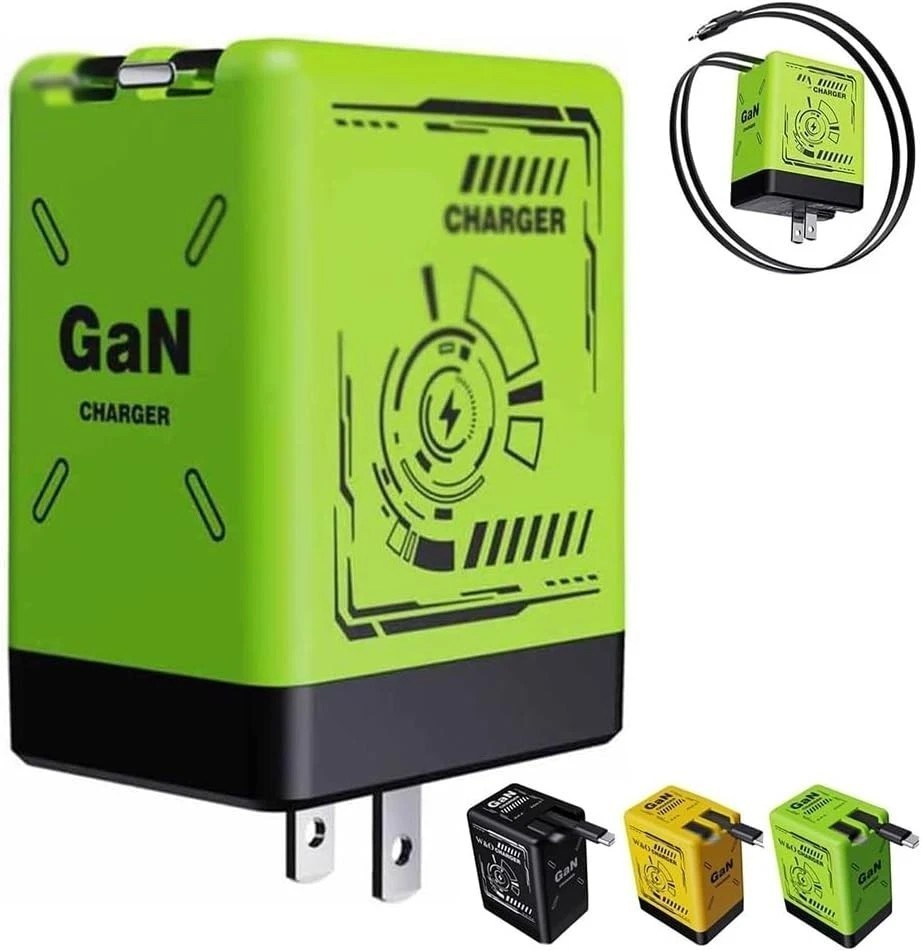 W&O 120W 2 in 1 GaN Wall Charger Retractable Type C Fast Charging Cable