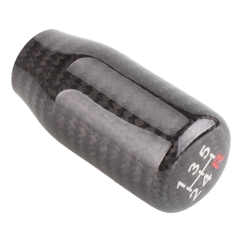 Universal Real Black Carbon Fiber Manual Gear Shift Knob Shifter Lever 5 Speed